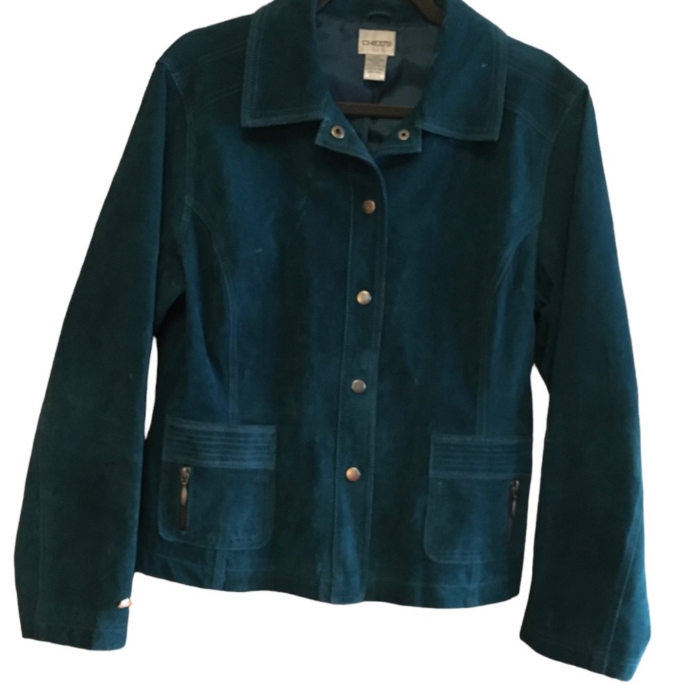 Chicos vintage suede leather teal jacket/blazer ladies M Chicos size 2